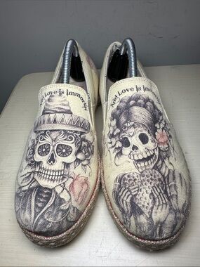 Goby forever love Skull Floral Canvas Slip-On cream Espadrilles